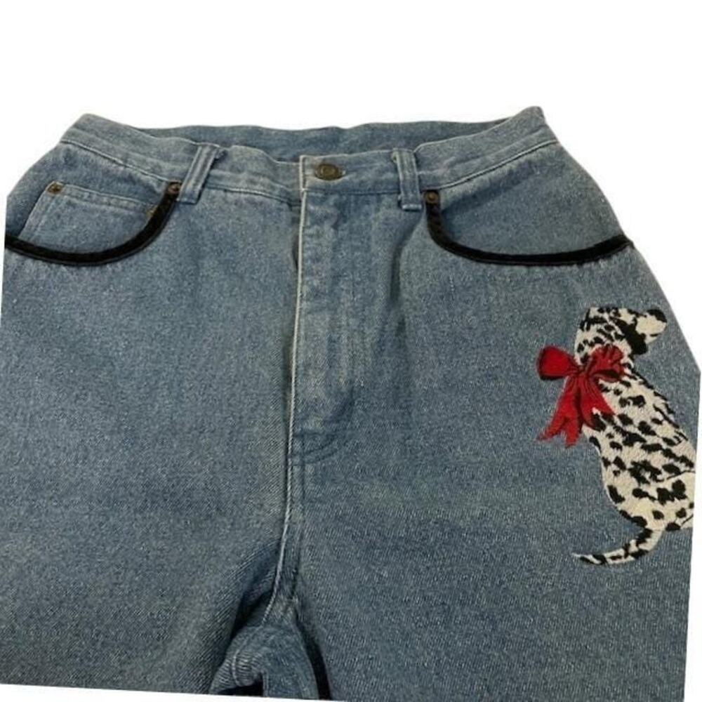 Dry Goods Company Jeans Woman Sz 6 Dog Embroidery High Rise Animal 90s Retro - Picture 8 of 9